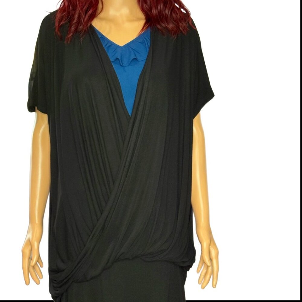 Skinnytees Crossover Short Sleeve Tunic Top, Black Size Plus